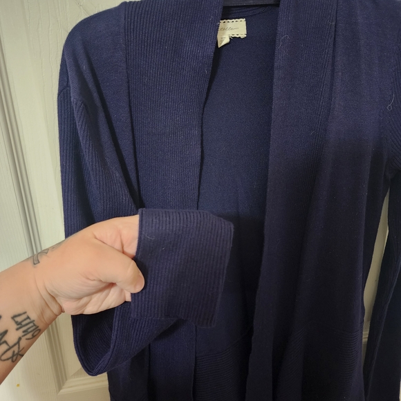 Pointelle Navy Blue Open Front Cardigan Size Medium - Picture 2 of 4